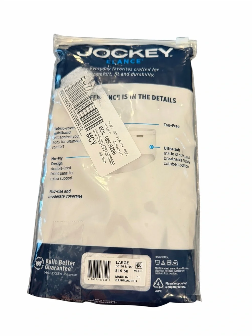 New Men's Jockey 2-Pack Poco Briefs Underwear 100% Cotton White Large 36-38